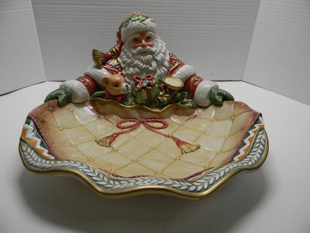 Fitz and Floyd Winter Holiday Santa Server Christmas Platter Tray Dish In Box